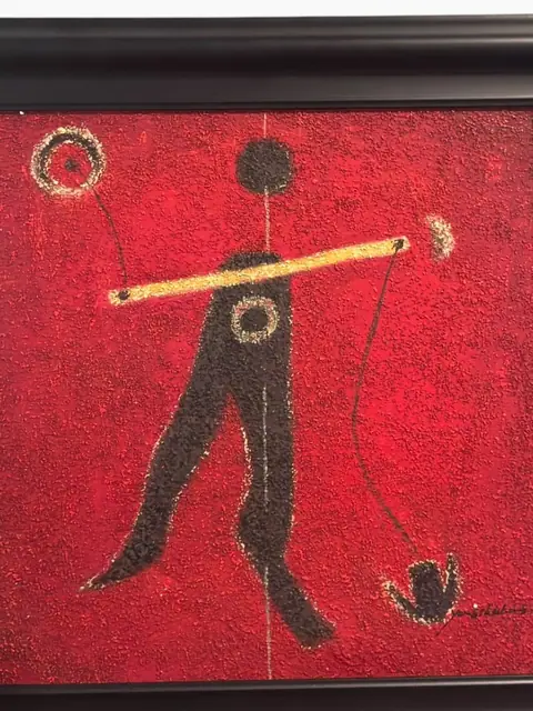 Abstract Figure on Red Ground — Signed Oil on Canvas, Framed - detail