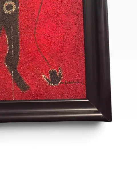 Abstract Figure on Red Ground — Signed Oil on Canvas, Framed - detail