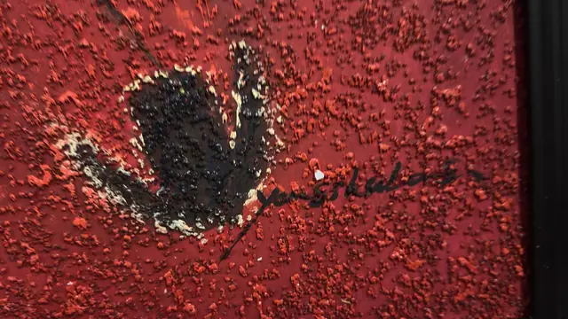 Abstract Figure on Red Ground — Signed Oil on Canvas, Framed - detail