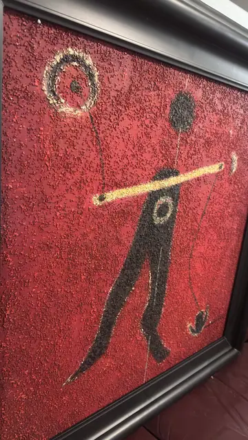Abstract Figure on Red Ground — Signed Oil on Canvas, Framed - detail