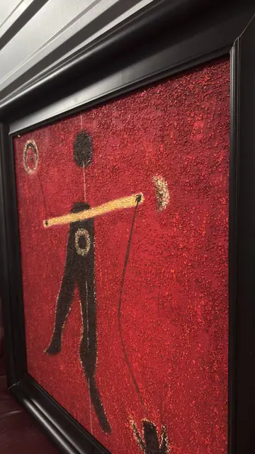 Abstract Figure on Red Ground — Signed Oil on Canvas, Framed - detail
