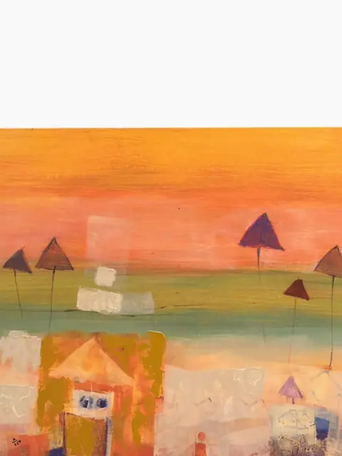 Abstract Village Landscape — Signed, Gallery-Wrapped Canvas - detail