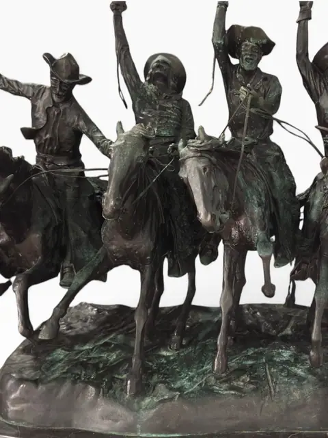 After Frederic Remington 'Coming Through the Rye' Bronze Group - detail