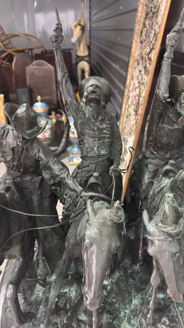 After Frederic Remington 'Coming Through the Rye' Bronze Group - detail