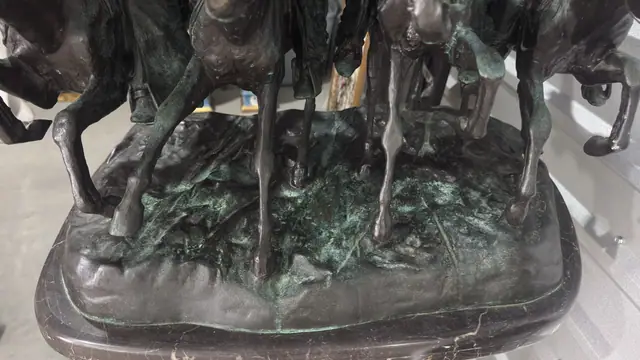 After Frederic Remington 'Coming Through the Rye' Bronze Group - detail