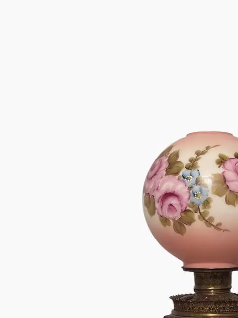 Antique-Style 'Gone with the Wind' Lion-Head Parlor Lamp with Hand-Painted Roses - detail
