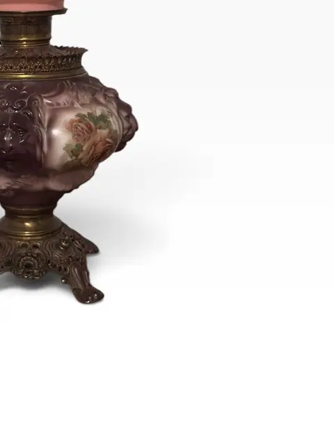 Antique-Style 'Gone with the Wind' Lion-Head Parlor Lamp with Hand-Painted Roses - detail
