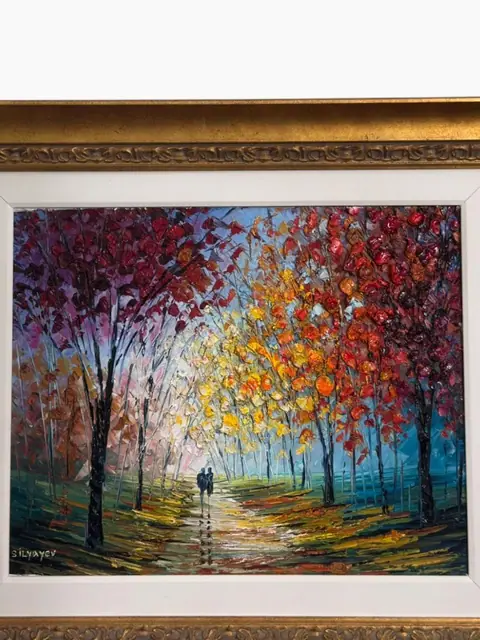 Autumn Park Alley — Slava Ilyayev, Signed Oil, Framed - detail