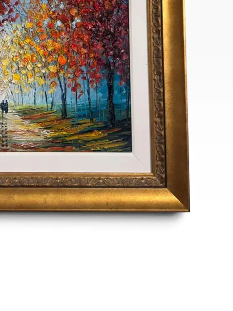 Autumn Park Alley — Slava Ilyayev, Signed Oil, Framed - detail