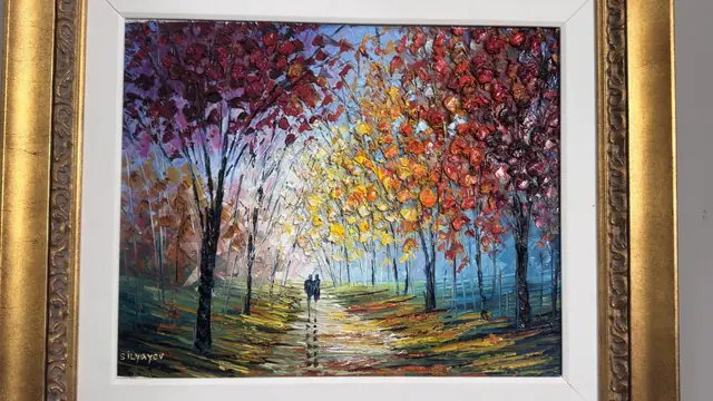 Autumn Park Alley — Slava Ilyayev, Signed Oil, Framed - detail