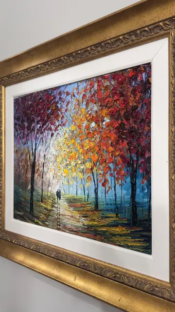 Autumn Park Alley — Slava Ilyayev, Signed Oil, Framed - detail