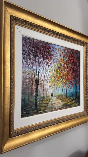 Autumn Park Alley — Slava Ilyayev, Signed Oil, Framed - detail