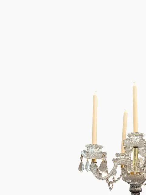 Baccarat-Style Five-Light Crystal Candelabra with Silvered Stem - detail