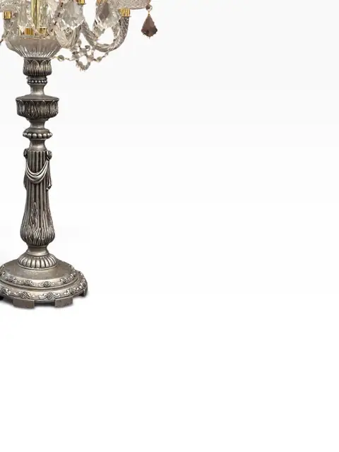 Baccarat-Style Five-Light Crystal Candelabra with Silvered Stem - detail