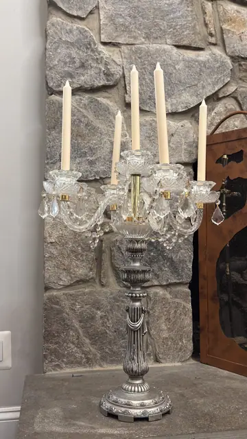 Baccarat-Style Five-Light Crystal Candelabra with Silvered Stem - detail