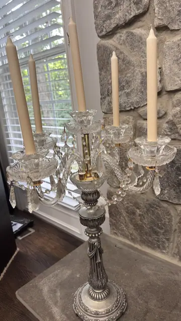 Baccarat-Style Five-Light Crystal Candelabra with Silvered Stem - detail
