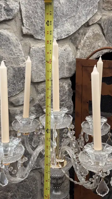 Baccarat-Style Five-Light Crystal Candelabra with Silvered Stem - detail