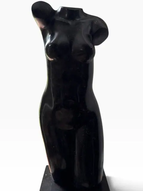 Black Marble Female Torso Sculpture with Raised Arm - detail