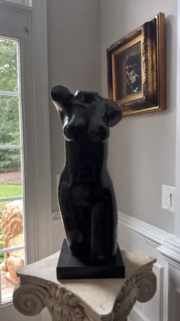 Black Marble Female Torso Sculpture with Raised Arm - detail