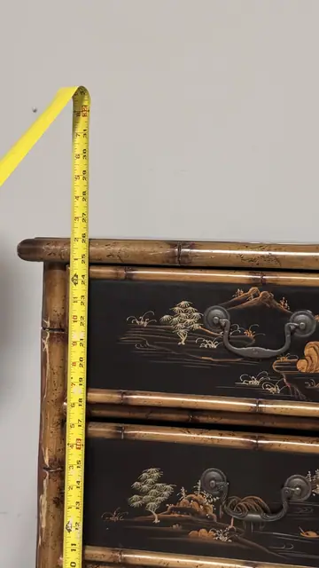 Chinoiserie Bamboo Nightstand with Hand-Painted Black Lacquer Drawers - detail