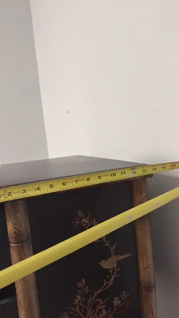 Chinoiserie Bamboo Nightstand with Hand-Painted Black Lacquer Drawers - detail