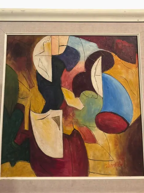 Colorist Abstract Composition — Signed Oil on Canvas, Framed - detail