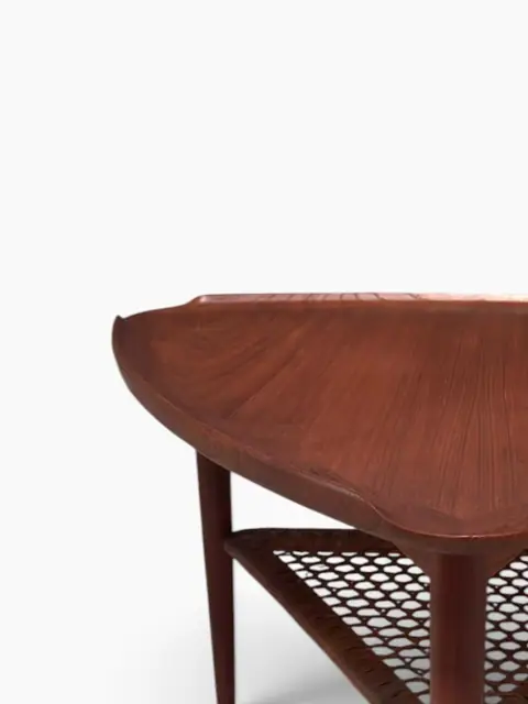 Danish Teak 'Guitar Pick' Triangular Side Table with Cane Shelf, in the Manner of Poul Jensen for Selig - detail