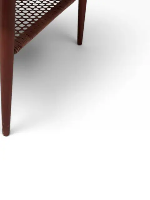 Danish Teak 'Guitar Pick' Triangular Side Table with Cane Shelf, in the Manner of Poul Jensen for Selig - detail