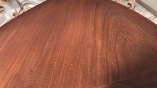 Danish Teak 'Guitar Pick' Triangular Side Table with Cane Shelf, in the Manner of Poul Jensen for Selig - detail