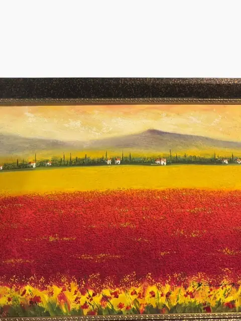 Field of Poppies at Dusk — Oil on Canvas, Signed - detail