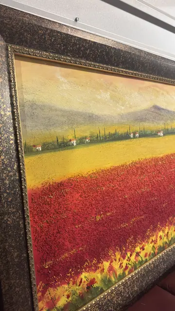 Field of Poppies at Dusk — Oil on Canvas, Signed - detail