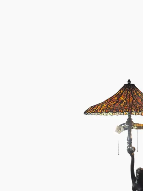 Figural Mermaid and Dolphin Table Lamp with Tiffany-Style Stained Glass Shade - detail