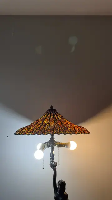 Figural Mermaid and Dolphin Table Lamp with Tiffany-Style Stained Glass Shade - detail