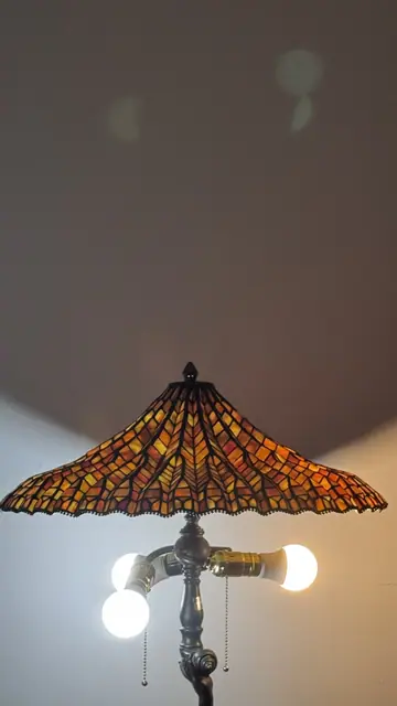 Figural Mermaid and Dolphin Table Lamp with Tiffany-Style Stained Glass Shade - detail