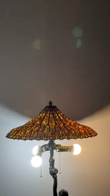 Figural Mermaid and Dolphin Table Lamp with Tiffany-Style Stained Glass Shade - detail