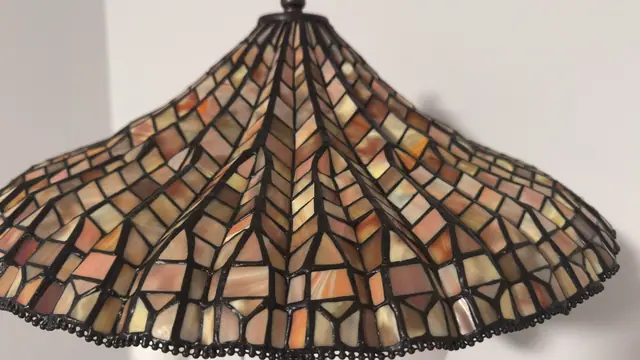 Figural Mermaid and Dolphin Table Lamp with Tiffany-Style Stained Glass Shade - detail