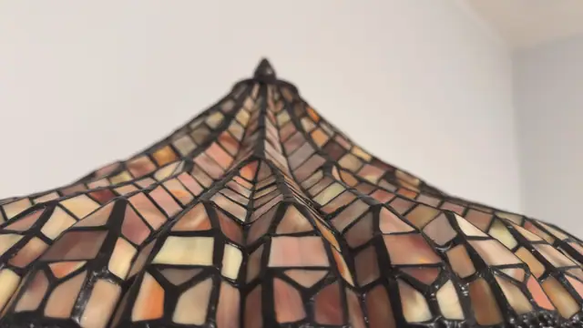 Figural Mermaid and Dolphin Table Lamp with Tiffany-Style Stained Glass Shade - detail