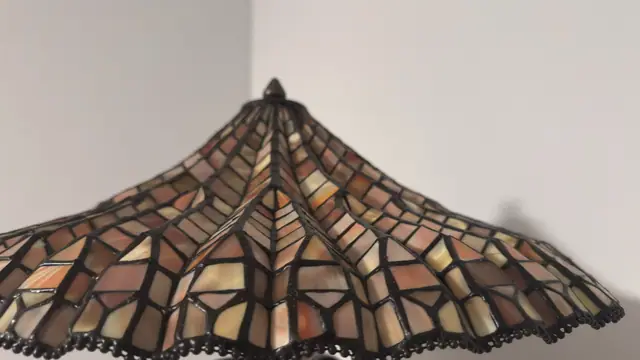 Figural Mermaid and Dolphin Table Lamp with Tiffany-Style Stained Glass Shade - detail