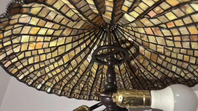 Figural Mermaid and Dolphin Table Lamp with Tiffany-Style Stained Glass Shade - detail