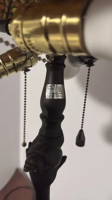 Figural Mermaid and Dolphin Table Lamp with Tiffany-Style Stained Glass Shade - detail