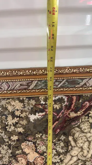 Framed Pastoral Tapestry — Rococo Garden Scene, Gilt Frame - detail
