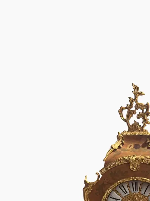 French Louis XV-Style Ormolu-Mounted Mantel Clock with Floral-Painted Burl Case - detail