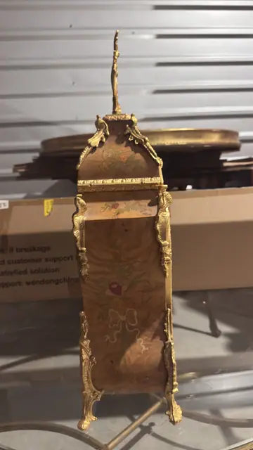 French Louis XV-Style Ormolu-Mounted Mantel Clock with Floral-Painted Burl Case - detail