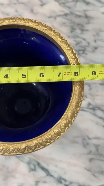 French Sèvres-Style Cobalt Blue Porcelain Pedestal Urn with Classical Painted Panel - detail