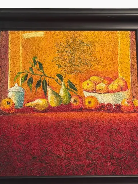 Golden Fruit Still Life — Textured Oil on Canvas, Framed - detail