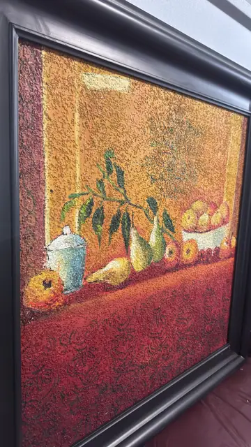 Golden Fruit Still Life — Textured Oil on Canvas, Framed - detail
