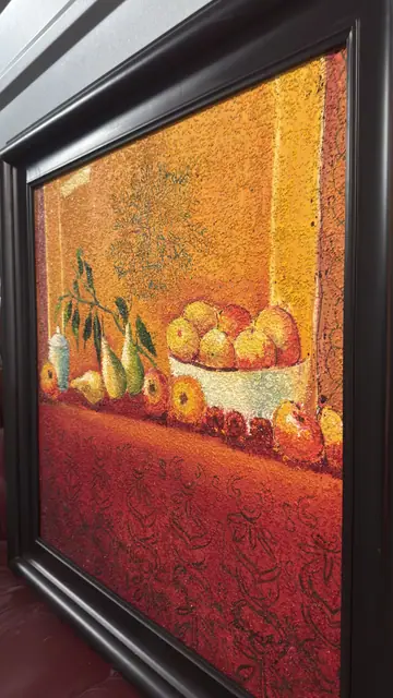 Golden Fruit Still Life — Textured Oil on Canvas, Framed - detail