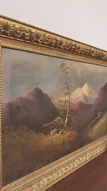 Antique Alpine Landscape Oil in Gilt Frame, Framed - detail
