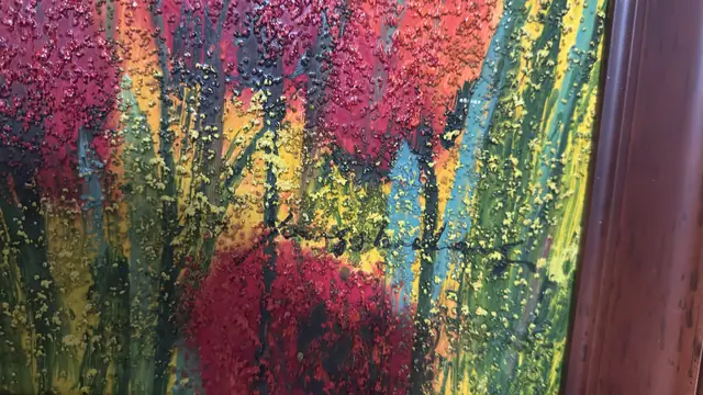 Red Poppies on a Golden Field, Signed, Framed - signature