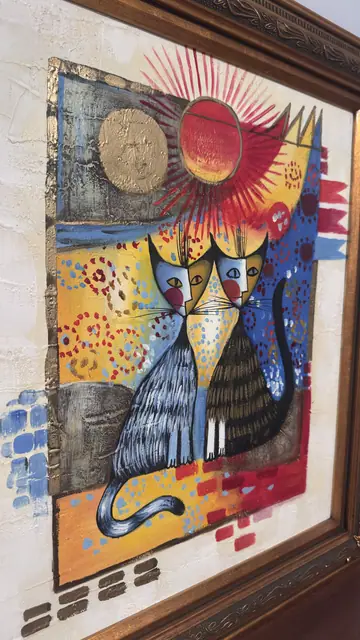 Two Cats Beneath a Red Sun, Framed - detail